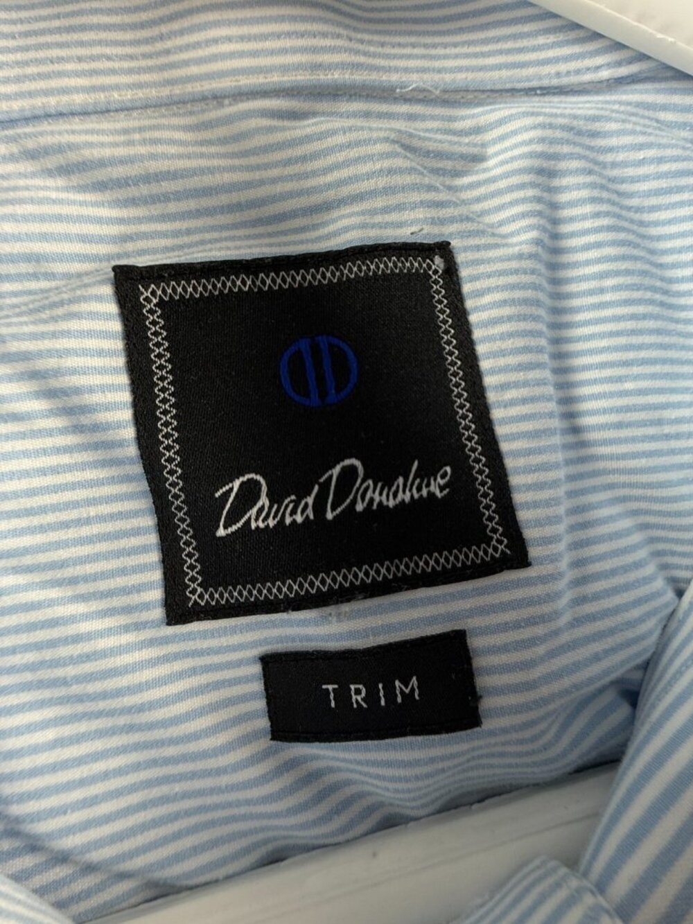David Donahue Cotton Trim 16.5 32/33 Striped Blue Long Sleeve Mens Shirt Spread - Picture 8 of 15